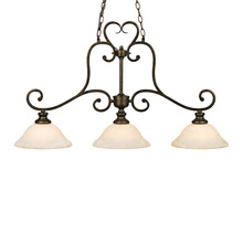  8063-10 BUS - Heartwood 3 Light Linear Pendant in Burnt Sienna with Tea Stone Glass